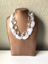 Load image into Gallery viewer, Resin & White Necklace, multi strand jewelry, big beaded chunky statement necklace, clear necklace, bridesmaid necklace, bib necklace