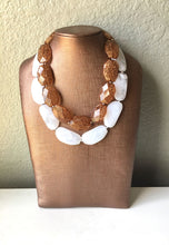 Load image into Gallery viewer, Chocolate & White Necklace, multi strand jewelry, big beaded chunky statement necklace, brown necklace, bridesmaid necklace, bib necklace