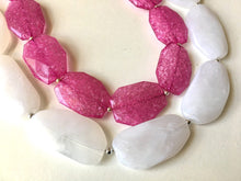 Load image into Gallery viewer, Pink & White Necklace, multi strand jewelry, big beaded chunky statement necklace, pink necklace, bridesmaid necklace, bib necklace, pink