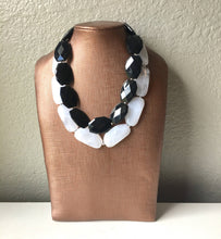 Load image into Gallery viewer, Black & White Necklace, Double strand jewelry, big beaded chunky statement necklace, black necklace, black jewelry, white necklace, black
