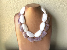 Load image into Gallery viewer, Brown & White Necklace, multi strand jewelry, big beaded chunky statement necklace, purple necklace, bridesmaid necklace, bib necklace