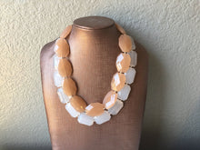 Load image into Gallery viewer, Champagne & White Necklace, multi strand jewelry, big beaded chunky statement necklace, caramel necklace, bridesmaid necklace, bib necklace