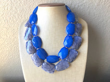 Load image into Gallery viewer, Blue Necklace, multi strand jewelry, big beaded chunky statement necklace, royal blue necklace, bridesmaid necklace, bib necklace