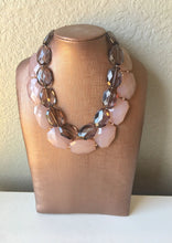 Load image into Gallery viewer, Gray & Caramel Champagne Necklace, multi strand jewelry, big beaded chunky statement necklace, bridesmaid necklace, gray necklace