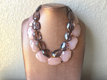 Load image into Gallery viewer, Gray & Caramel Champagne Necklace, multi strand jewelry, big beaded chunky statement necklace, bridesmaid necklace, gray necklace