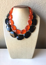 Load image into Gallery viewer, Black & Orange Necklace, multi strand jewelry, big beaded chunky statement necklace, blue necklace, bridesmaid necklace, bib necklace