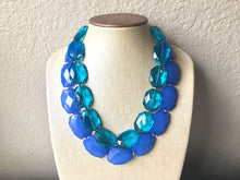 Load image into Gallery viewer, Blue & Teal Necklace, multi strand jewelry, big beaded chunky statement necklace, blue necklace, bridesmaid necklace, bib necklace, teal