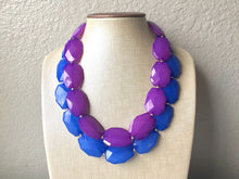 Load image into Gallery viewer, Blue & Purple Necklace, multi strand jewelry, big beaded chunky statement necklace, blue necklace, bridesmaid necklace, bib necklace, purple