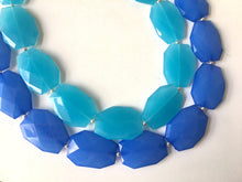 Load image into Gallery viewer, Blue on Blue Necklace, multi strand jewelry, big beaded chunky statement necklace, royal blue necklace, bridesmaid necklace, bib necklace