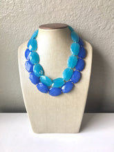 Load image into Gallery viewer, Blue on Blue Necklace, multi strand jewelry, big beaded chunky statement necklace, royal blue necklace, bridesmaid necklace, bib necklace