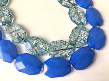 Load image into Gallery viewer, Blue & Teal Necklace, multi strand jewelry, big beaded chunky statement necklace, royal blue necklace, bridesmaid necklace, bib necklace