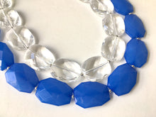 Load image into Gallery viewer, Blue & Clear Necklace, multi strand jewelry, big beaded chunky statement necklace, royal blue necklace, bridesmaid necklace, bib necklace