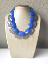 Load image into Gallery viewer, Blue & Gray Necklace, multi strand jewelry, big beaded chunky statement necklace, royal blue necklace, bridesmaid necklace, gray