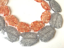 Load image into Gallery viewer, Orange & Gray Necklace, multi strand jewelry, big beaded chunky statement necklace, orange necklace, bridesmaid necklace, gray necklace