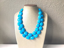 Load image into Gallery viewer, Blue Statement jewelry set, Chunky Beaded Necklace, blue Jewelry, blue Necklace, blue beaded necklace, blue earrings, blue bracelet, dress