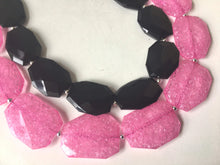 Load image into Gallery viewer, Pink & Black Necklace, multi strand jewelry, big beaded chunky statement necklace, pink necklace, bridesmaid necklace, black necklace