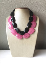 Load image into Gallery viewer, Pink & Black Necklace, multi strand jewelry, big beaded chunky statement necklace, pink necklace, bridesmaid necklace, black necklace