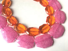 Load image into Gallery viewer, Pink & Orange Necklace, multi strand jewelry, big beaded chunky statement necklace, pink necklace, bridesmaid necklace, orange necklace