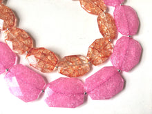 Load image into Gallery viewer, Pink & Orange Necklace, multi strand jewelry, big beaded chunky statement necklace, pink necklace, bridesmaid necklace, orange necklace