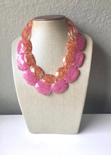Load image into Gallery viewer, Pink & Orange Necklace, multi strand jewelry, big beaded chunky statement necklace, pink necklace, bridesmaid necklace, orange necklace