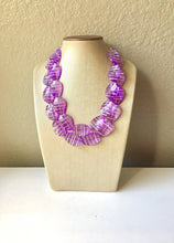 Load image into Gallery viewer, Purple White Statement Jewelry Set, big Beaded Chunky necklace bracelet earrings, Double Strand wedding, bridesmaid necklace, purple earring