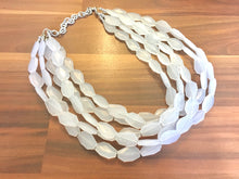 Load image into Gallery viewer, 5 Layer White statement necklace with silver accents, bib jewelry cloudy white necklace, white jewelry, white beaded necklace, chunky white
