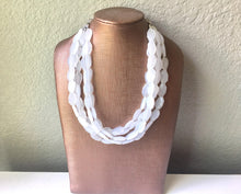 Load image into Gallery viewer, 5 Layer White statement necklace with silver accents, bib jewelry cloudy white necklace, white jewelry, white beaded necklace, chunky white