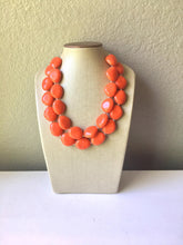 Load image into Gallery viewer, Orange Chunky Statement Necklace, Big beaded jewelry, Double Strand Statement Necklace, Bib necklace, orange bridesmaid wedding, praline