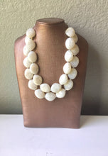 Load image into Gallery viewer, Cream Chunky Statement Necklace, Big beaded jewelry, Double Strand Statement Necklace, Bib necklace, cream bridesmaid wedding, praline