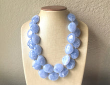 Load image into Gallery viewer, Light Blue Chunky Statement Necklace, Big beaded jewelry, Double Strand Statement Necklace, Bib necklace, blue bridesmaid wedding, praline