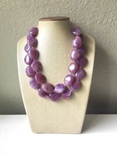 Load image into Gallery viewer, Purple Chunky Statement Necklace, Big beaded jewelry, Double Strand Statement Necklace, Bib necklace, bridesmaid wedding, praline jewelry
