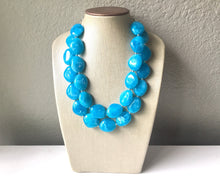 Load image into Gallery viewer, Caribbean Blue Chunky Statement Necklace, Big beaded jewelry, Double Strand Statement, necklace, blue bridesmaid wedding, praline blue