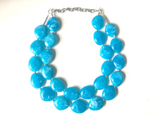 Load image into Gallery viewer, Caribbean Blue Chunky Statement Necklace, Big beaded jewelry, Double Strand Statement, necklace, blue bridesmaid wedding, praline blue