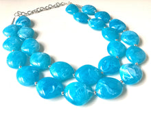Load image into Gallery viewer, Caribbean Blue Chunky Statement Necklace, Big beaded jewelry, Double Strand Statement, necklace, blue bridesmaid wedding, praline blue