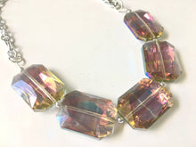 Load image into Gallery viewer, Rainbow Spectrum Glass Crystals Necklace - Chunky statement necklace silver chain, Large Faceted Crystals Bib Necklace, rainbow necklace