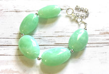 Load image into Gallery viewer, Big Bead Mint Jewelry Set, Necklace Double Strand Statement Jewelry, earrings bracelet, light green Chunky bib bridesmaid, bubble jewelry