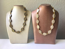 Load image into Gallery viewer, Single Strand Cream & Gold Statement Necklace, Bib necklace, everyday necklace, beaded necklace, bridesmaid necklace, translucent necklace