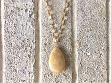 Load image into Gallery viewer, Toffee Brown Pendant Necklace, Your Choice Gold OR Silver Chain, Your choice of length, Long acrylic teardrop jewelry, cream brown necklace