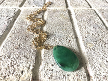 Load image into Gallery viewer, Forest Green Pendant Necklace, Your Choice Gold OR Silver Chain, You choose length, Long acrylic teardrop jewelry, green necklace jewelry