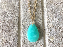 Load image into Gallery viewer, Mint Green Pendant Necklace, Your Choice Gold OR Silver Chain, Your choice of length, Long acrylic teardrop jewelry, green necklace jewelry