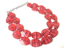 Load image into Gallery viewer, Red & Pink Statement Jewelry Set, big Beaded Chunky necklace bracelet earrings, Double Strand wedding, bridesmaid necklace, red earring