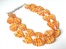 Load image into Gallery viewer, Orange White Statement Jewelry Set, big Beaded Chunky necklace bracelet earrings, multi Strand wedding, orange bridesmaid necklace