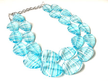 Load image into Gallery viewer, Ice Blue White Statement Jewelry Set, big Beaded Chunky necklace bracelet earrings, Double Strand wedding, bridesmaid necklace, blue earring