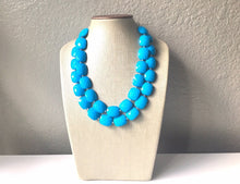 Load image into Gallery viewer, Blue Statement jewelry set, Chunky Beaded Necklace, blue Jewelry, blue Necklace, blue beaded necklace, blue earrings, blue bracelet, dress
