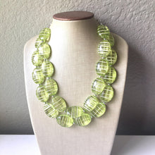 Load image into Gallery viewer, Lime Green statement necklace, chunky green necklace, double strand necklace, lime green jewelry, beaded jewelry, everyday necklace, green