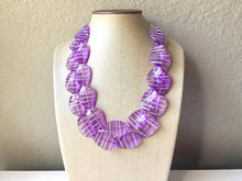 Load image into Gallery viewer, Purple White Statement Jewelry Set, big Beaded Chunky necklace bracelet earrings, Double Strand wedding, bridesmaid necklace, purple earring