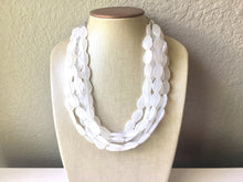 Load image into Gallery viewer, 5 Layer White statement necklace with silver accents, bib jewelry cloudy white necklace, white jewelry, white beaded necklace, chunky white