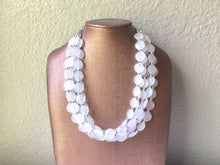 Load image into Gallery viewer, 5 Layer White statement necklace with silver accents, bib jewelry cloudy white necklace, white jewelry, white beaded necklace, chunky white