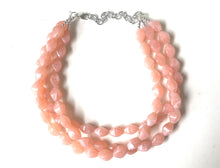 Load image into Gallery viewer, Peach Statement Necklace, Chunky Jewelry Big Beaded Triple Strand Necklace, light pink Necklace, peach Jewelry Set, peach bridesmaid earring