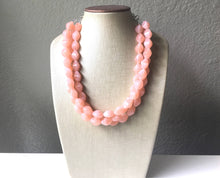 Load image into Gallery viewer, Peach Statement Necklace, Chunky Jewelry Big Beaded Triple Strand Necklace, light pink Necklace, peach Jewelry Set, peach bridesmaid earring